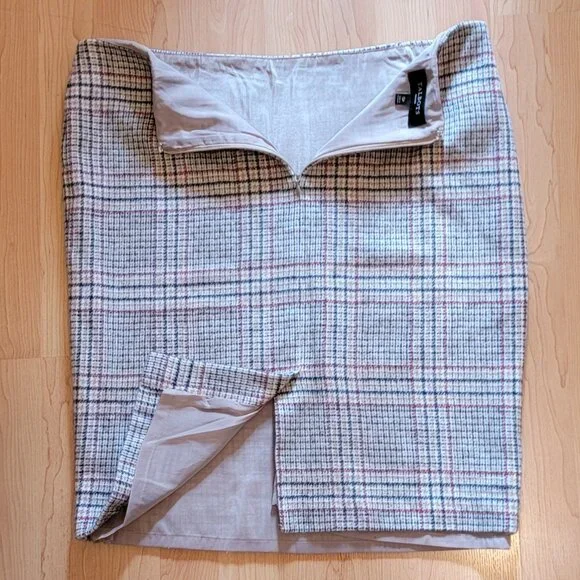 Talbots Tan Black Red Gold Plaid Wool Blend Pencil Skirt - 12P - Picture 4 of 6